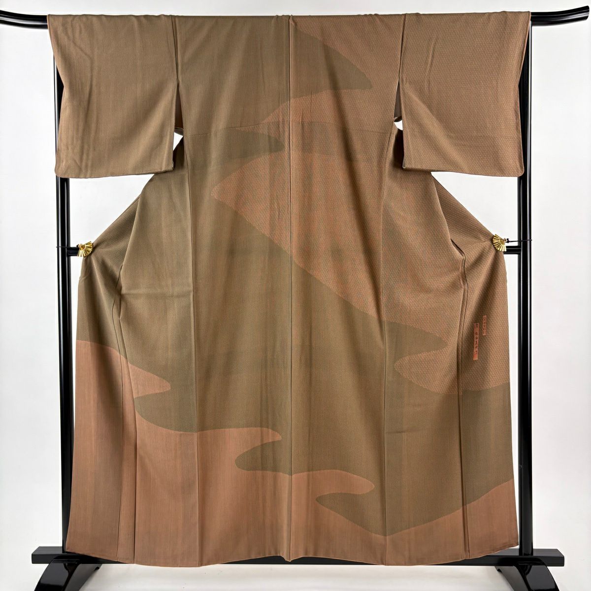 【美品】訪問服 身長160cm 袖長67.5cm L 雙層 落款あり 霞 縦縞 茶 純蠶絲 秀品級