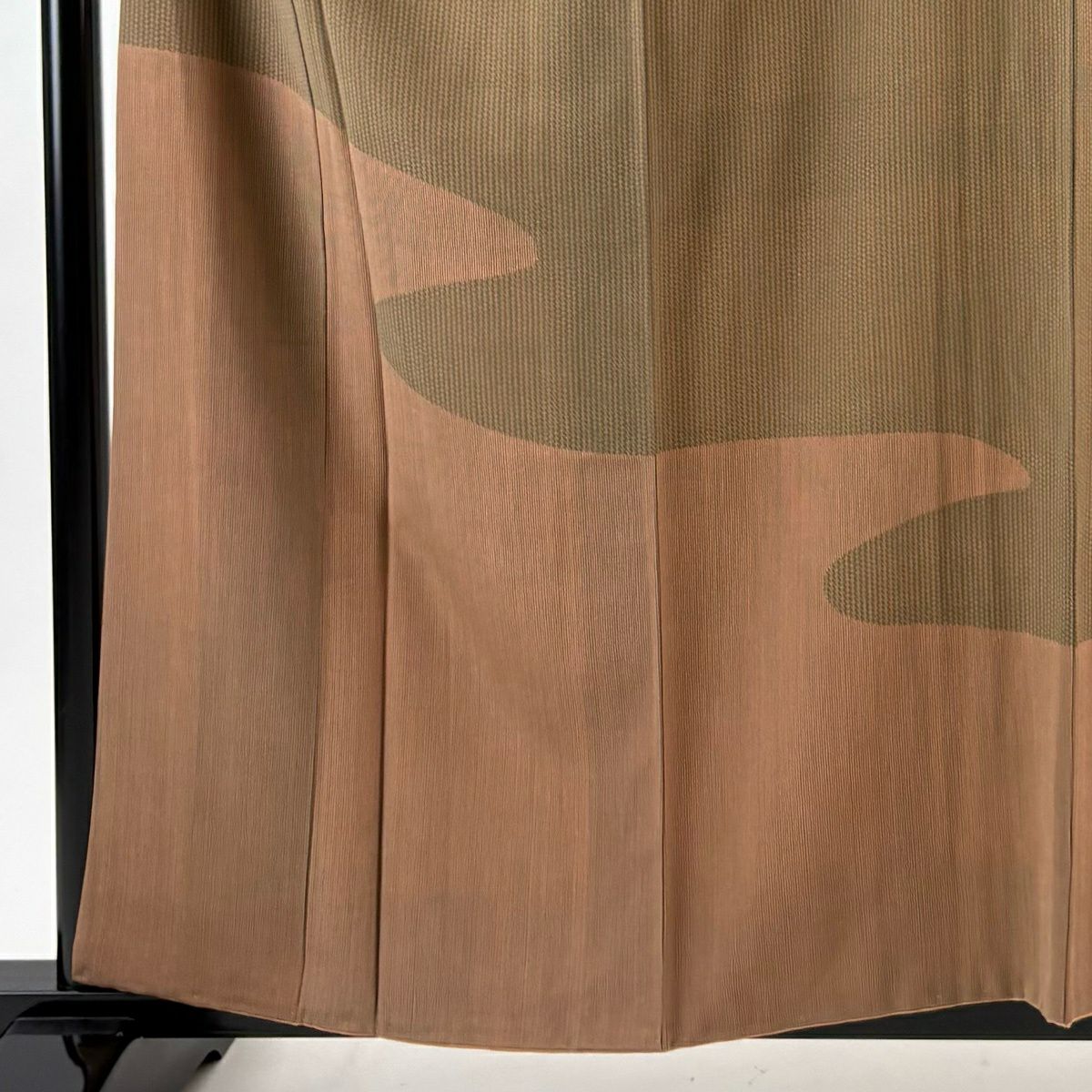 【美品】訪問服 身長160cm 袖長67.5cm L 雙層 落款あり 霞 縦縞 茶 純蠶絲 秀品級