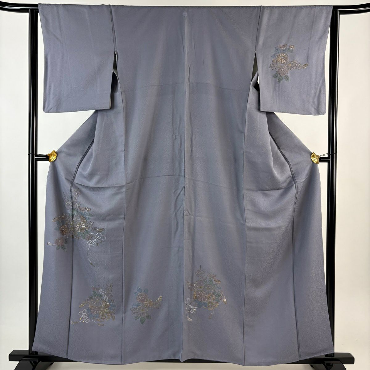 付下 身長159cm 袖長63.5cm S 雙層 ますいわ屋 花車 金糸 刺繡 灰紫 純蠶絲 秀品級 一つ紋