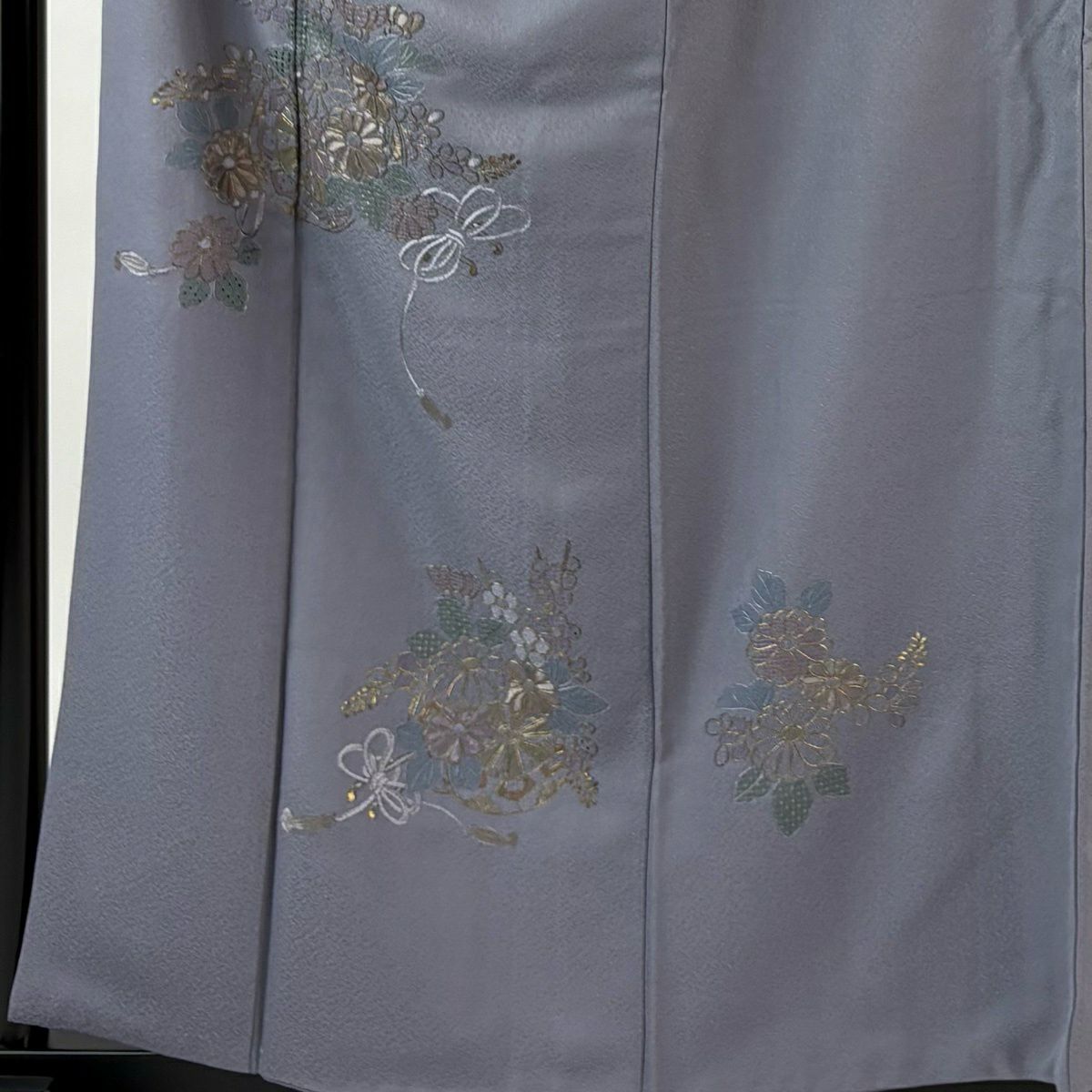 付下 身長159cm 袖長63.5cm S 雙層 ますいわ屋 花車 金糸 刺繡 灰紫 純蠶絲 秀品級 一つ紋