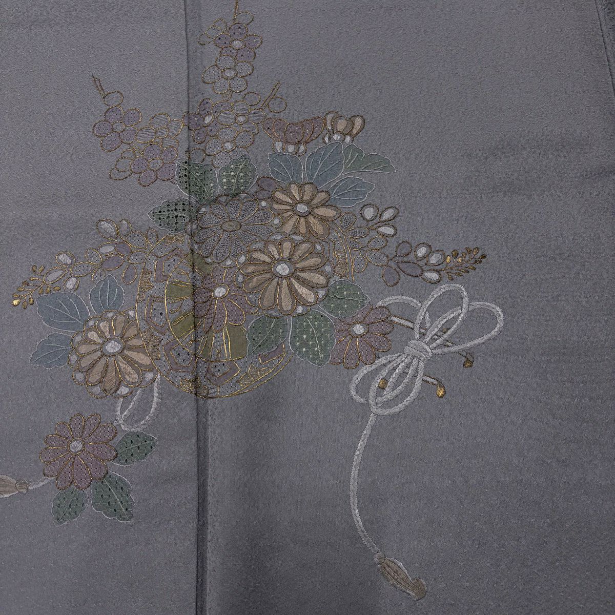 付下 身長159cm 袖長63.5cm S 雙層 ますいわ屋 花車 金糸 刺繡 灰紫 純蠶絲 秀品級 一つ紋