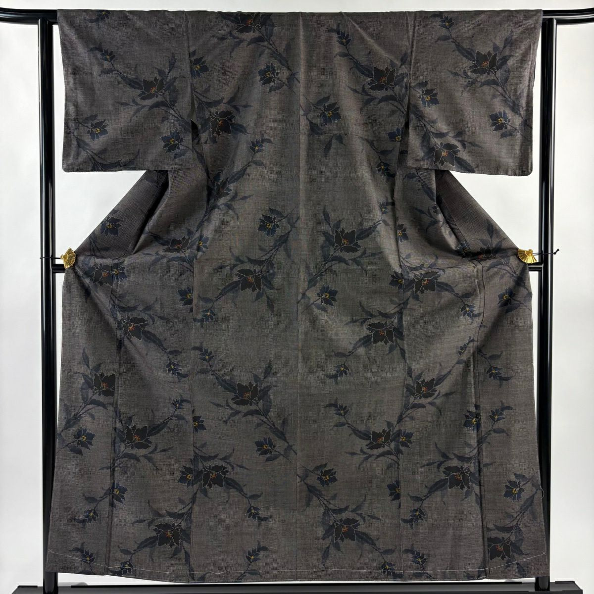 【美品】 紬織 身長157cm 袖長62.5cm S 雙層 草花紋 茶 純蠶絲 秀品級