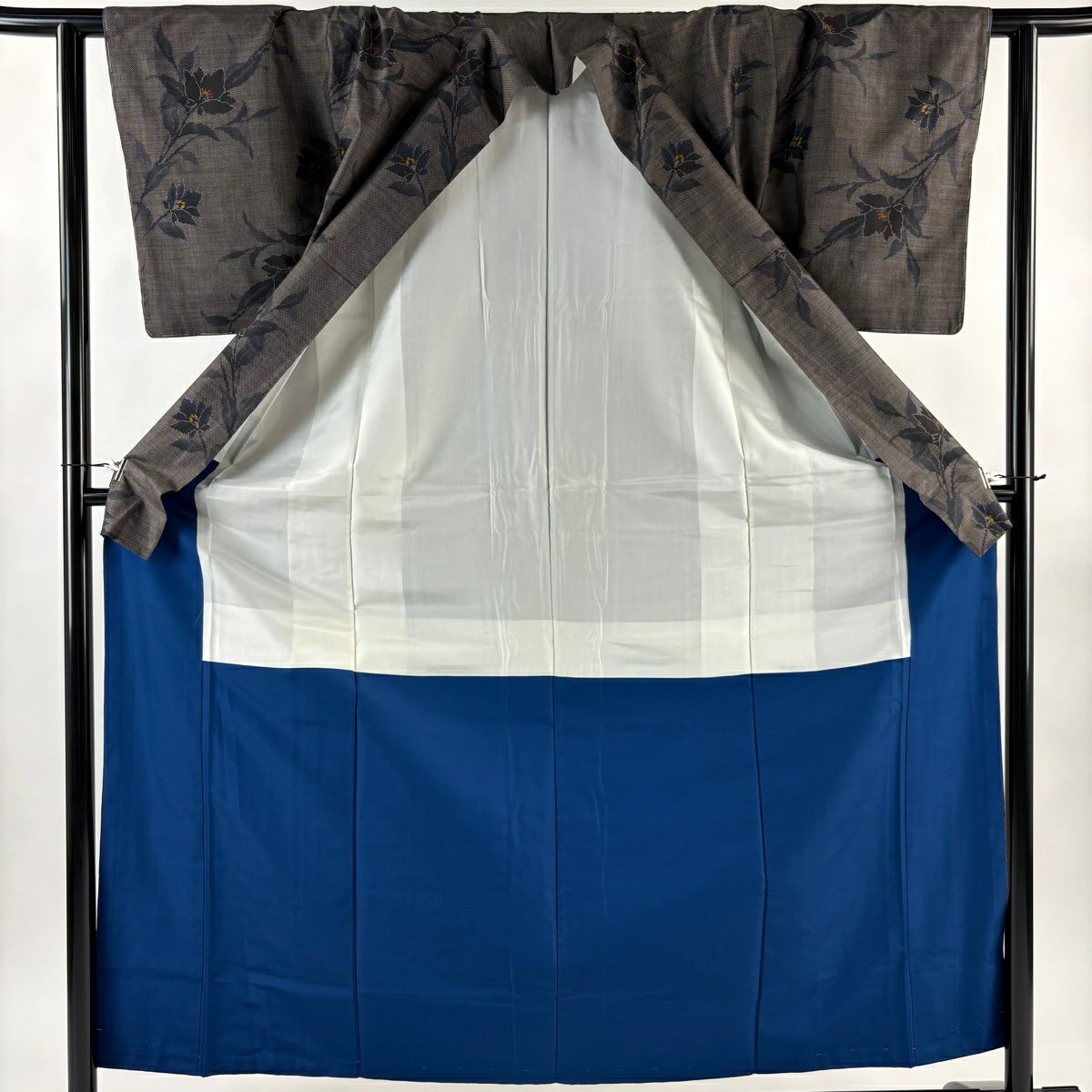 【美品】 紬織 身長157cm 袖長62.5cm S 雙層 草花紋 茶 純蠶絲 秀品級