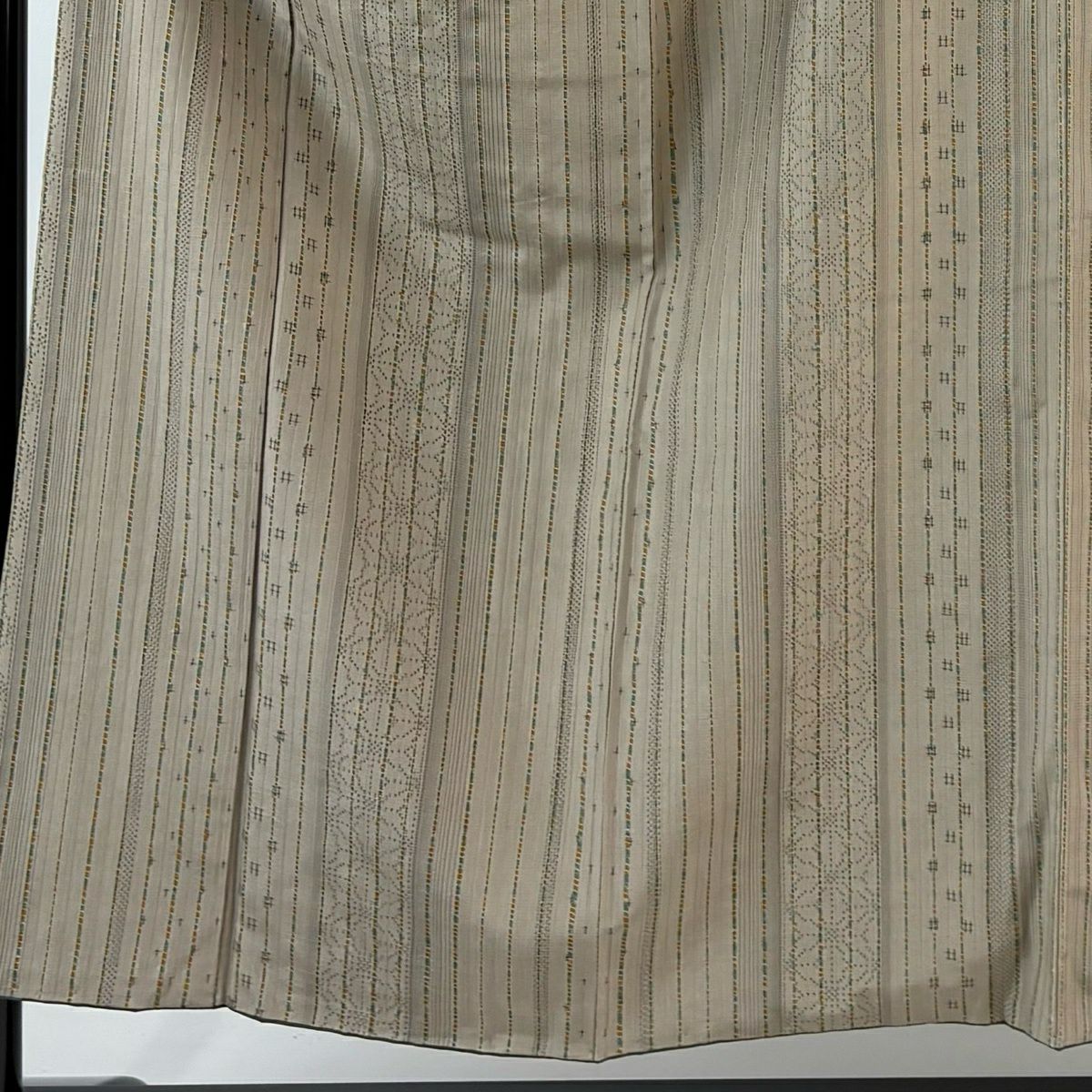 【美品】 紬織 身長154cm 袖長63.5cm S 雙層 條紋 井桁絣 淺茶 純蠶絲 優品級
