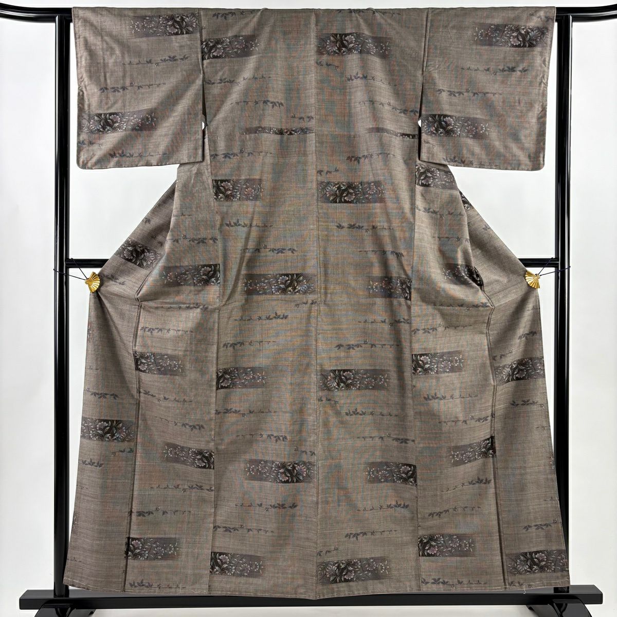 【美品】 紬織 身長159cm 袖長62cm S 雙層 草花紋 茶 純蠶絲 秀品級