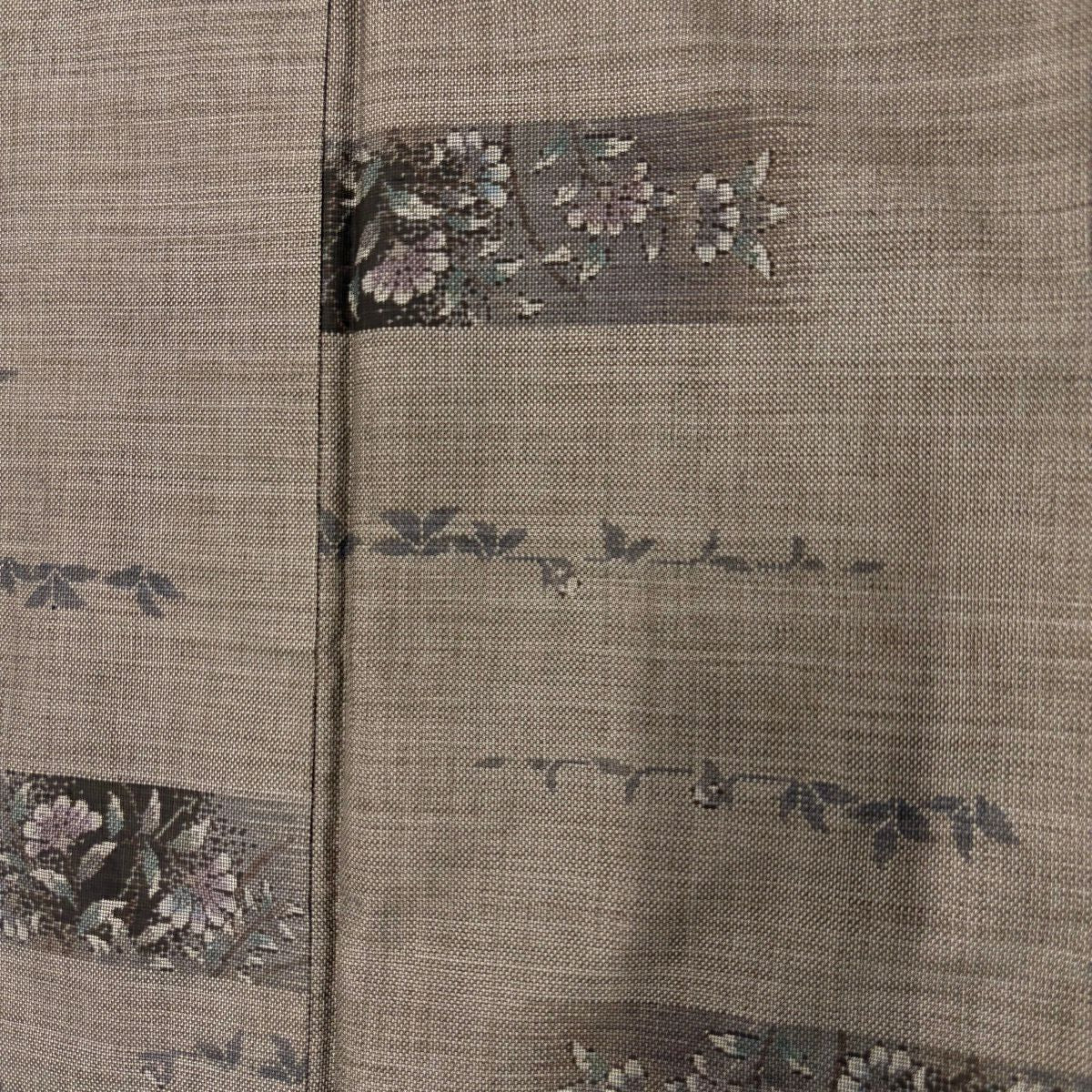 【美品】 紬織 身長159cm 袖長62cm S 雙層 草花紋 茶 純蠶絲 秀品級