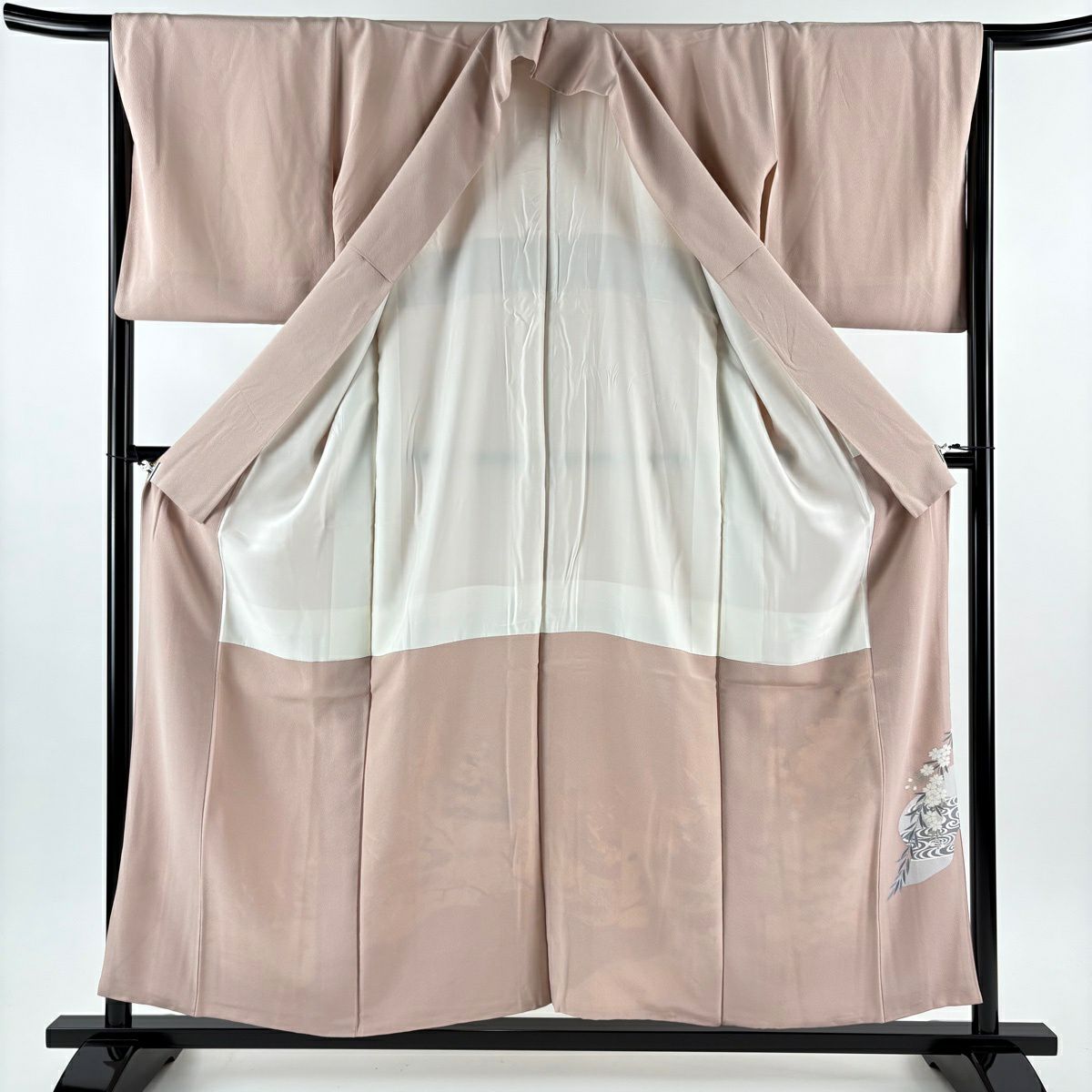 色留袖禮服 身長157cm 袖長65.5cm M 雙層 落款あり 色紙 草花紋紋 金絲 金銀彩 粉紅 純蠶絲 秀品級 一つ紋