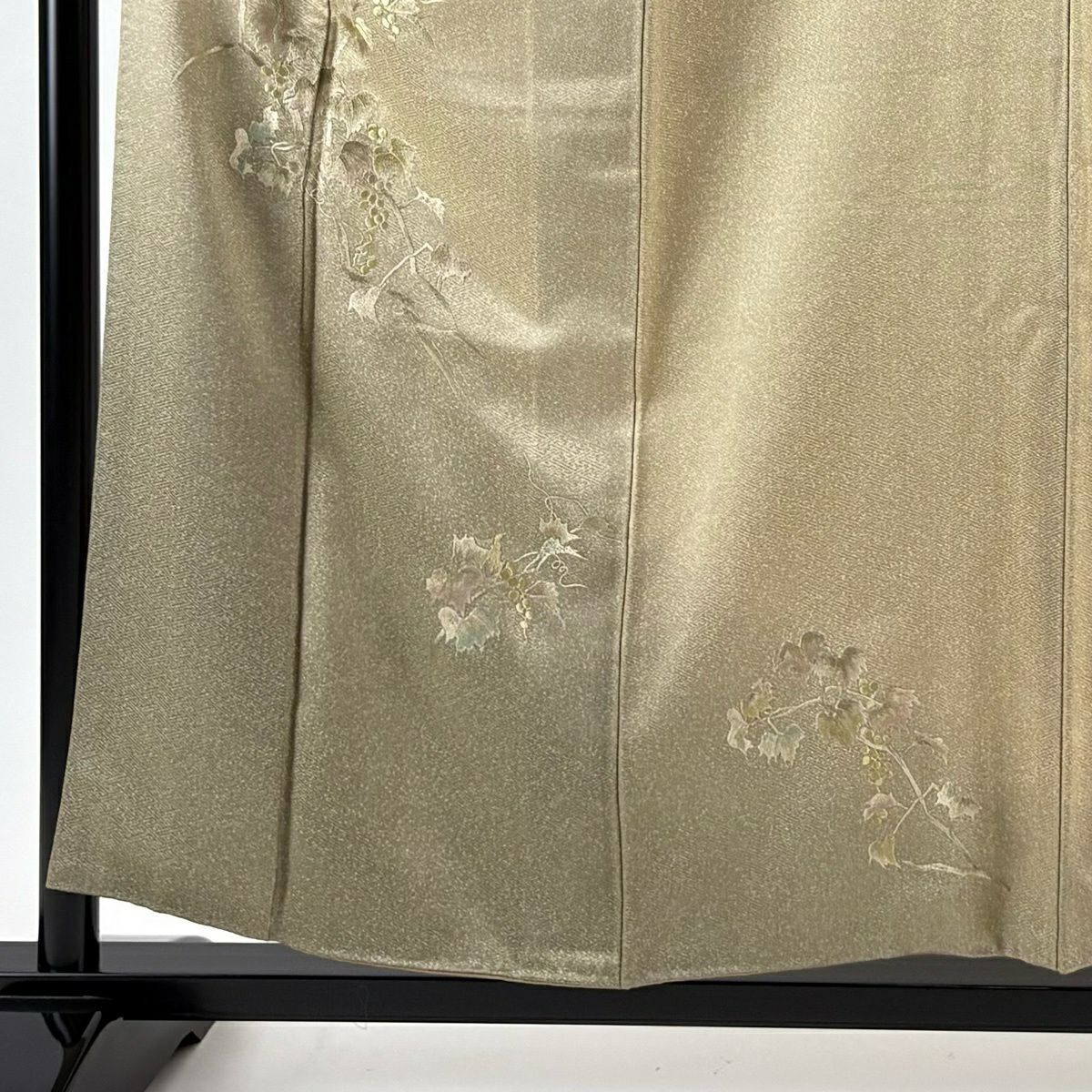 【美品】 付下 身長156.5cm 袖長63.5cm S 雙層 葡萄 地紋 刺繡 淺茶 純蠶絲 秀品級