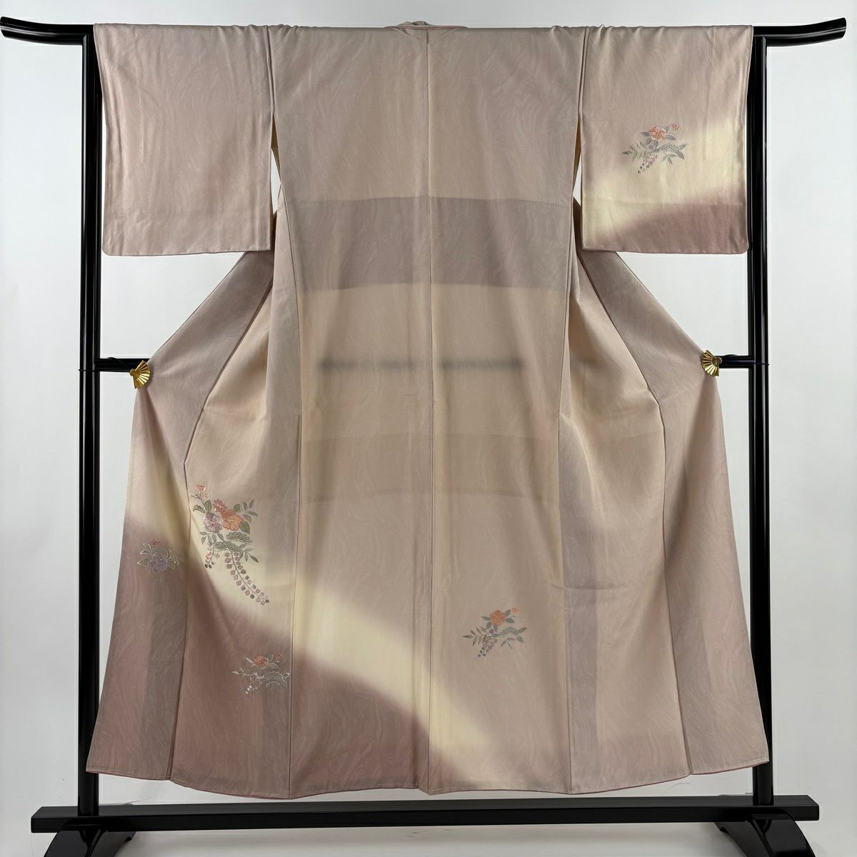 付下 身長153cm 袖長65cm M 雙層 草花紋紋 墨流し刺繡 薄小豆 純蠶絲 秀品級