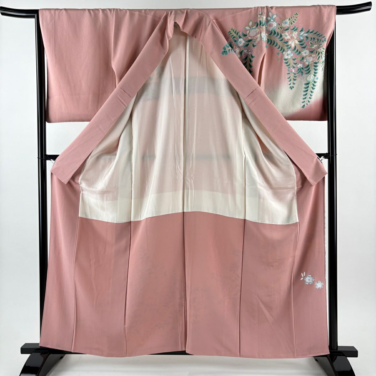 【美品】訪問服 身長160cm 袖長66.5cm M 雙層 扇子面 辻花染 金銀彩 漸層 粉色 純蠶絲 優品級
