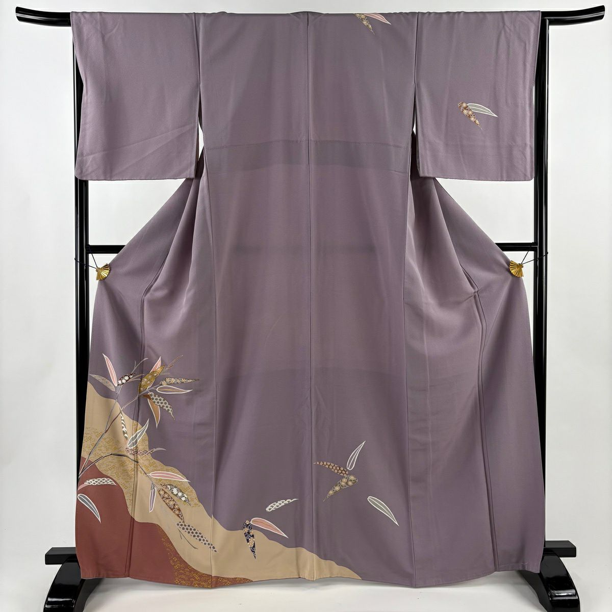 訪問服 身長165cm 袖長66cm M 雙層 花唐草紋 金絲 金銀彩 灰紫 純蠶絲 秀品級