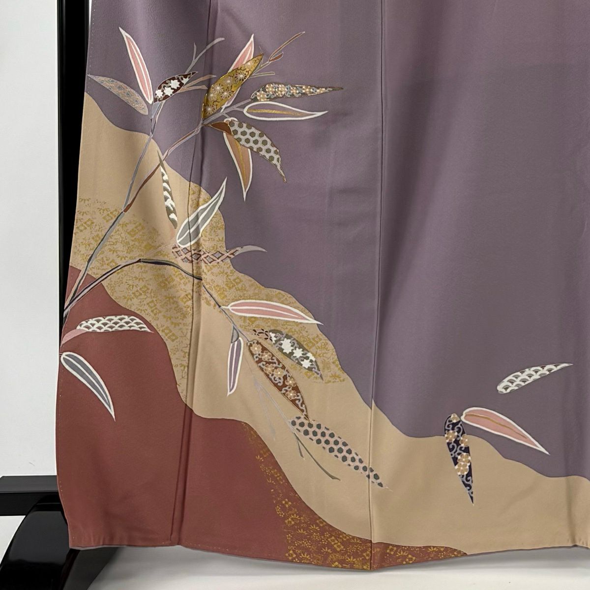 訪問服 身長165cm 袖長66cm M 雙層 花唐草紋 金絲 金銀彩 灰紫 純蠶絲 秀品級