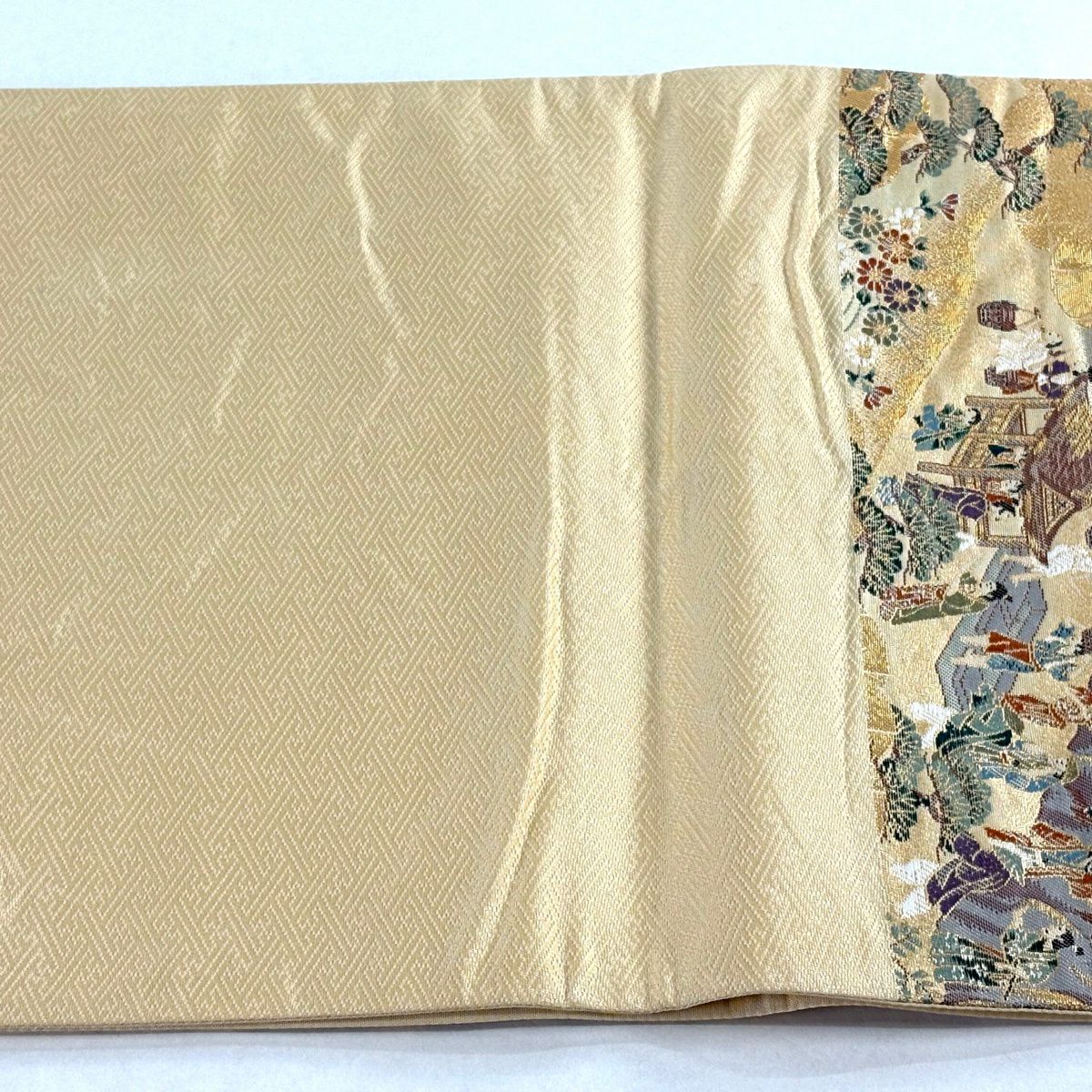 【美品】 袋帶 秀品級 人物 建物 金絲 金金箔 金色 六通 純蠶絲