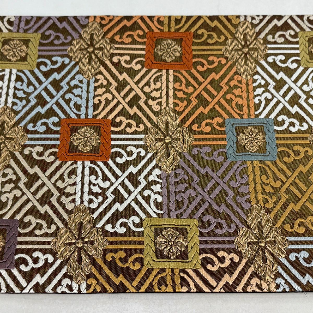 袋帶 秀品級 幾何學 花菱 刺繡 金絲 金 六通 純蠶絲