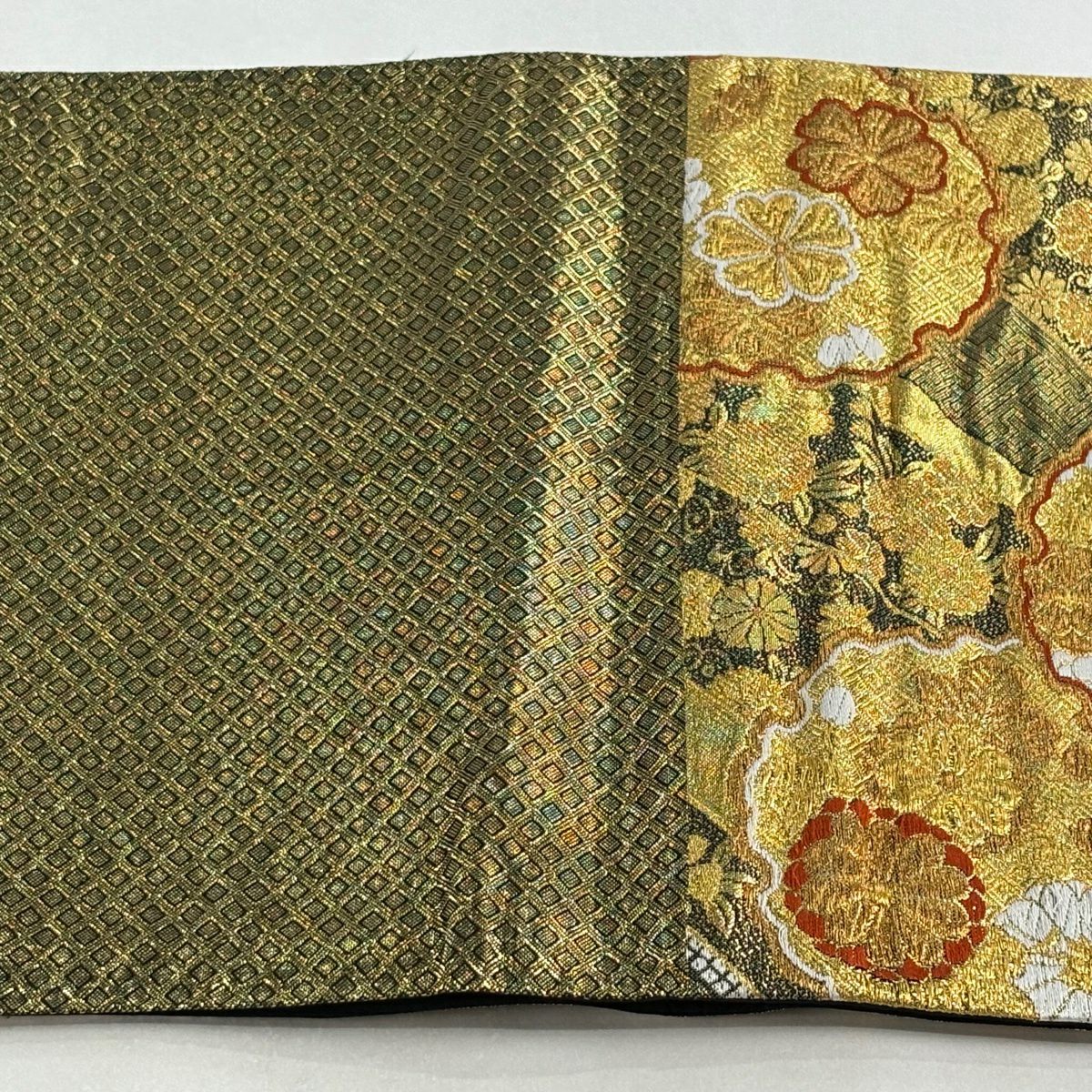 【美品】 袋帶 秀品級 雪輪 蝶 金絲 金金箔 金 六通 純蠶絲