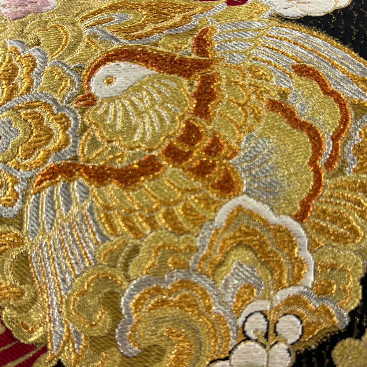 袋帶 秀品級 鳥 梅花 金銀彩 金金箔 黑 六通 純蠶絲