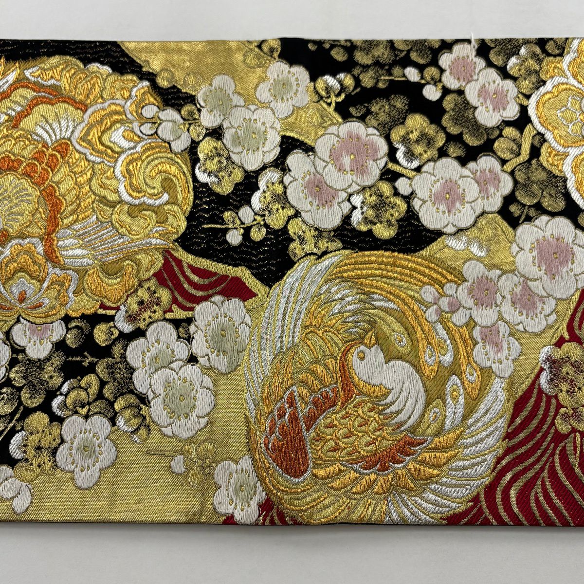 袋帶 秀品級 鳥 梅花 金銀彩 金金箔 黑 六通 純蠶絲