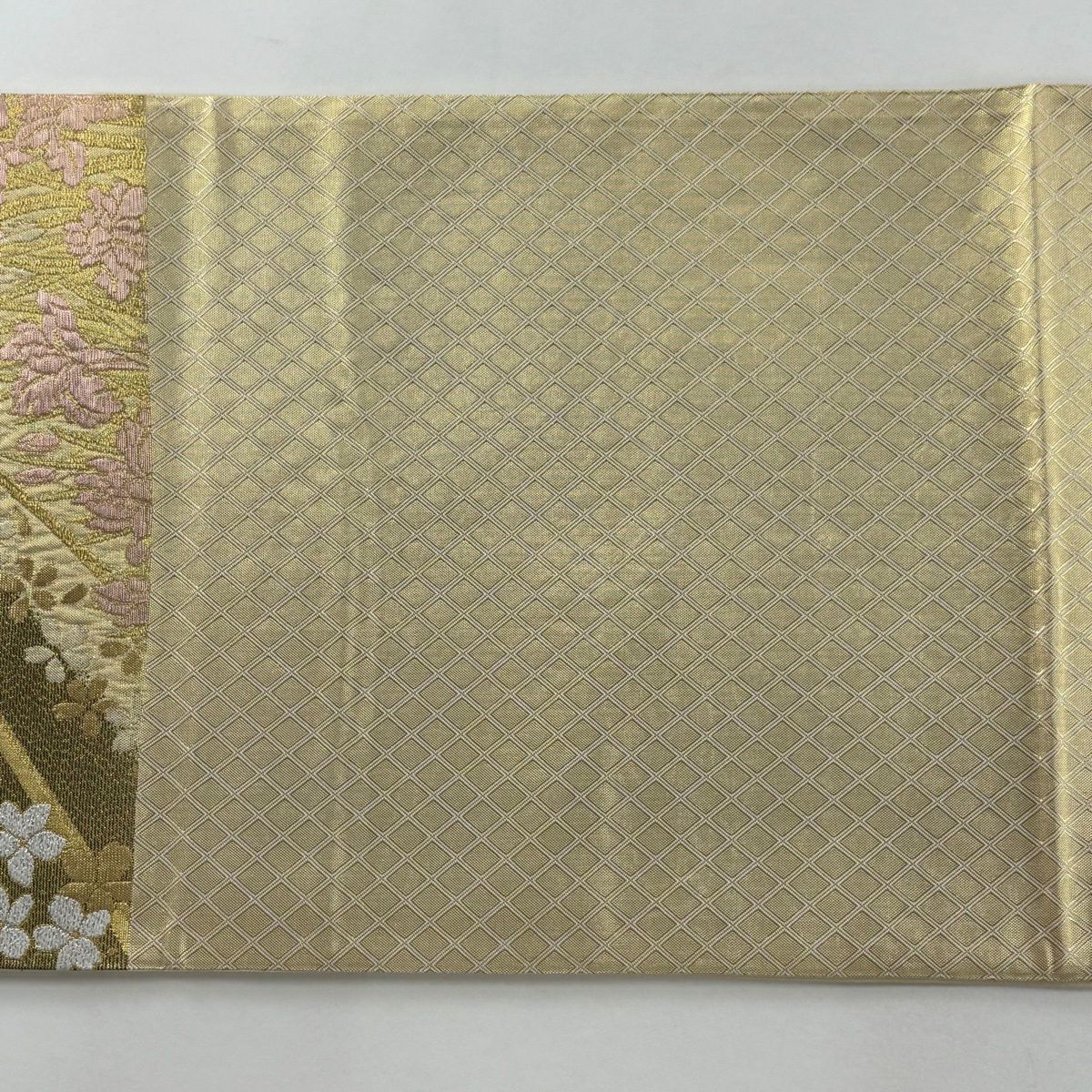 【美品】 袋帶 秀品級 花 流水 金絲 金金箔 金色 六通 純蠶絲