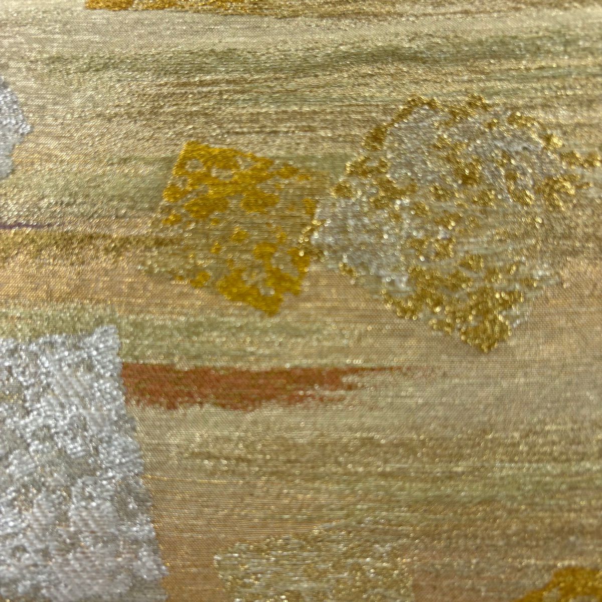 【美品】 袋帶 秀品級 破裂色紙 霞 金銀絲 金金箔 金色 六通 純蠶絲