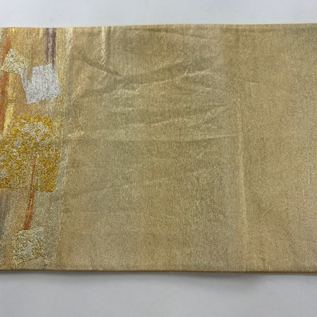 【美品】 袋帶 秀品級 破裂色紙 霞 金銀絲 金金箔 金色 六通 純蠶絲