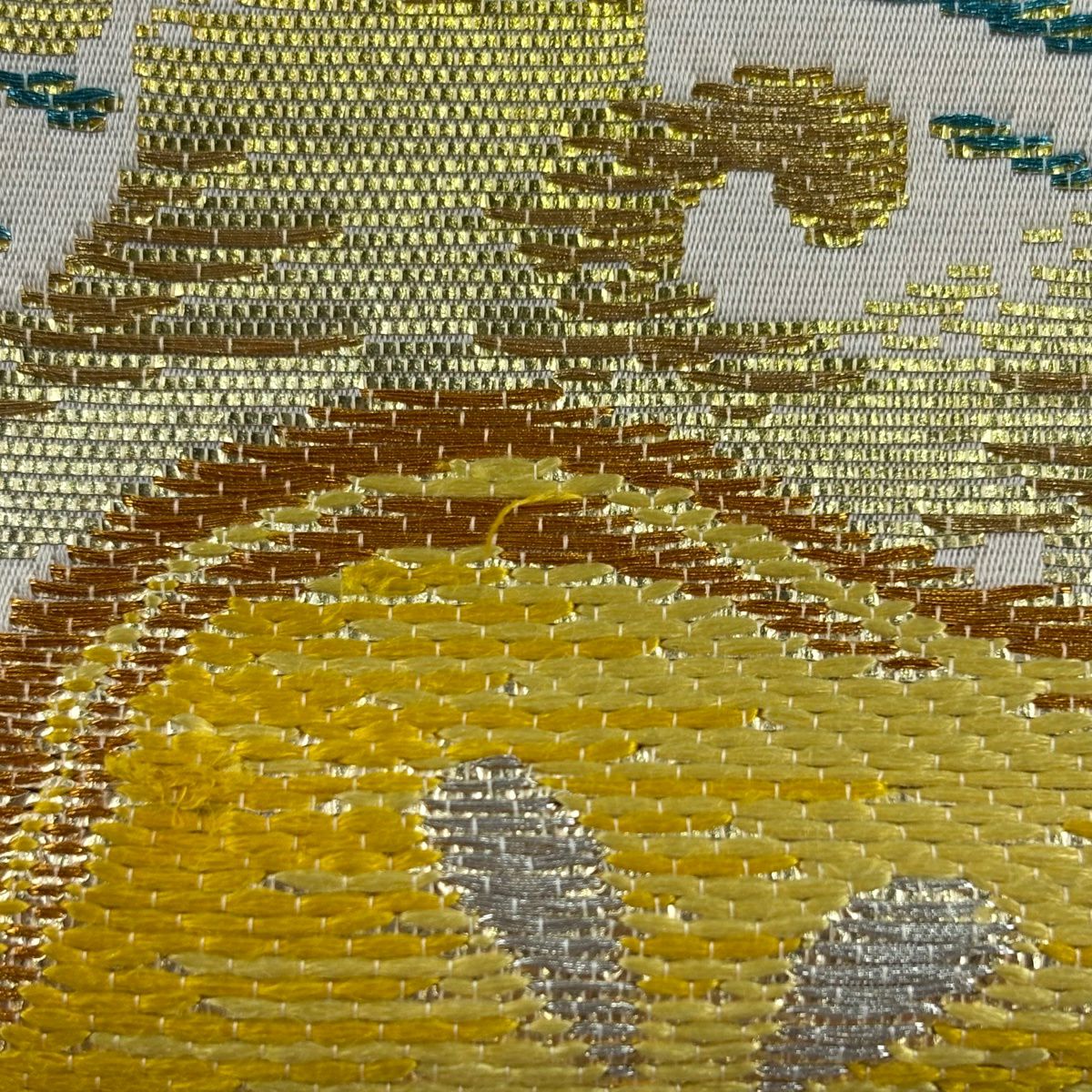 袋帶 秀品級 波 松樹梅花 金銀糸 金金箔 奶油 六通 純蠶絲