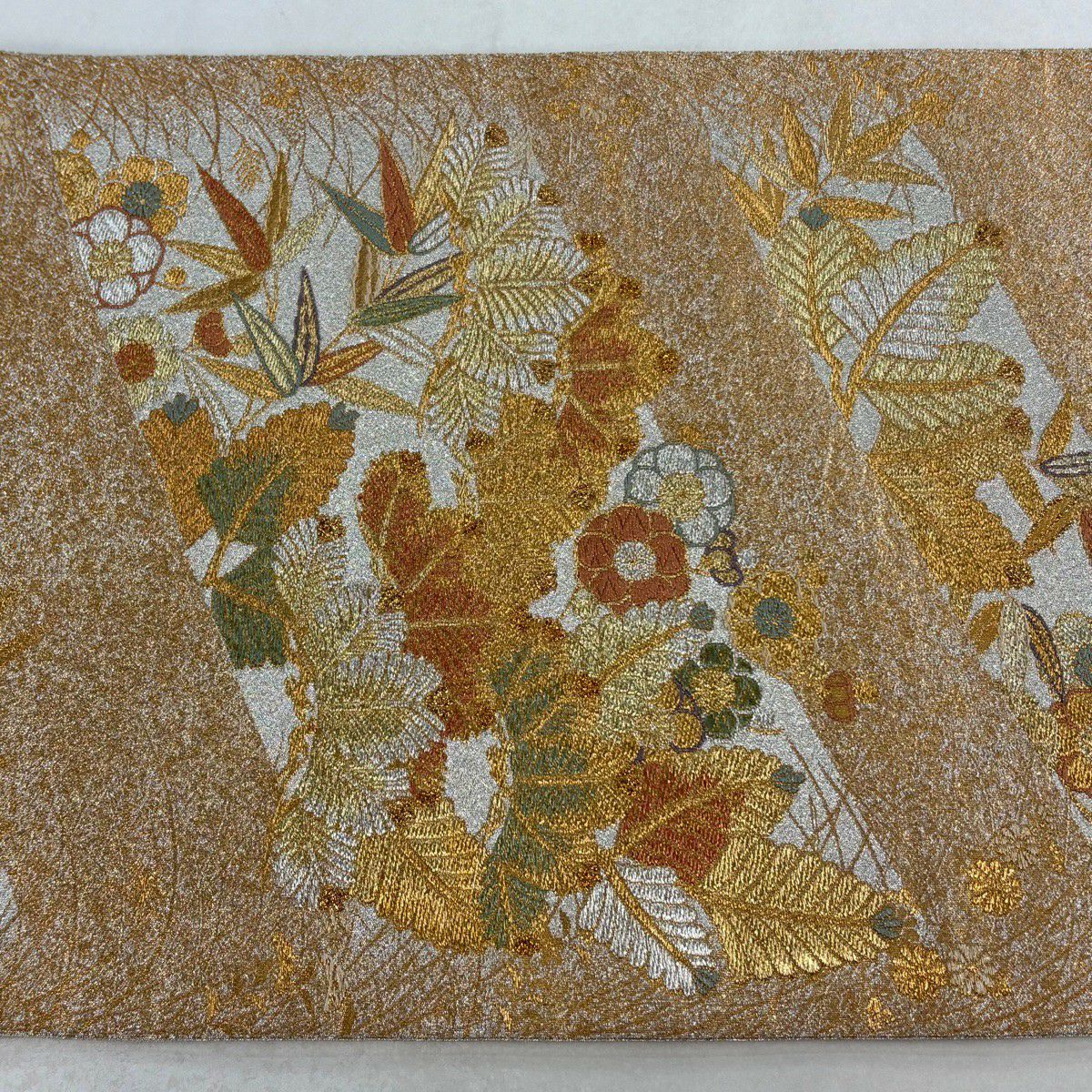 【美品】 袋帶 秀品級 松樹竹子梅花 斜紋 金銀線 金金箔 金色 六通 純蠶絲