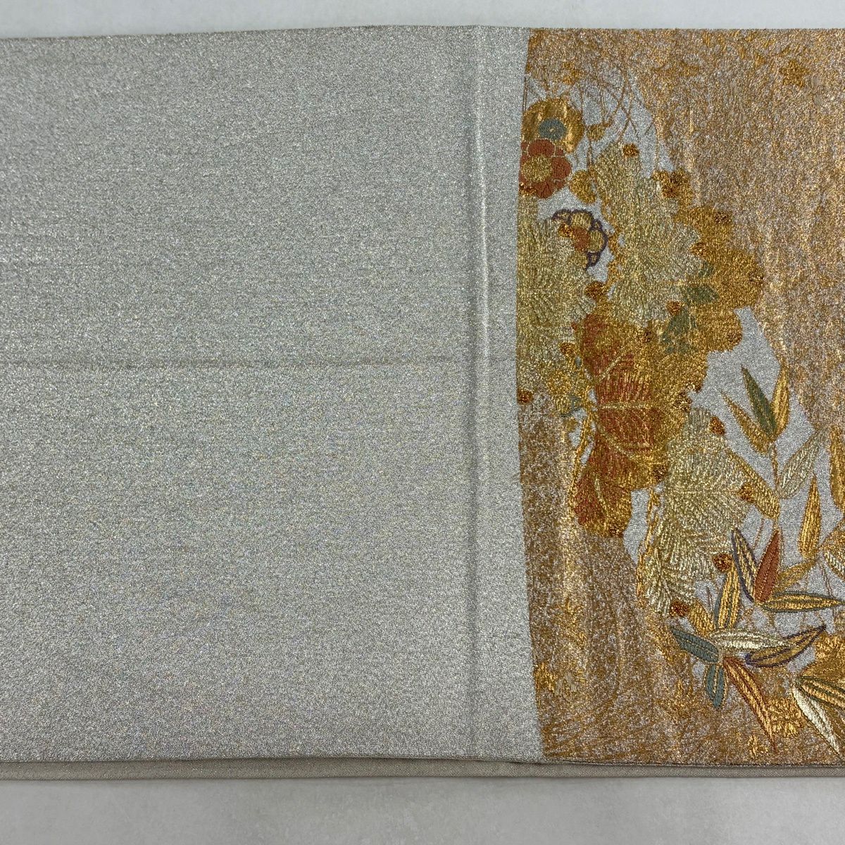 【美品】 袋帶 秀品級 松樹竹子梅花 斜紋 金銀線 金金箔 金色 六通 純蠶絲