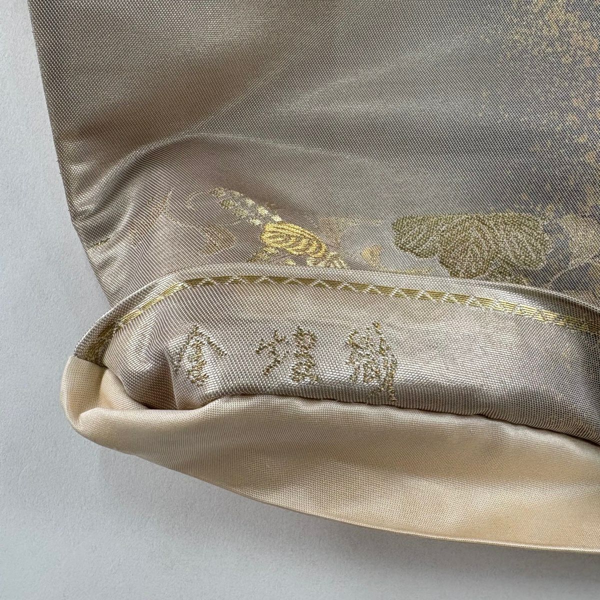 袋帶 秀品級 堀省平 落款あり 桐唐草紋 金螺織 灰紫 お太鼓柄 純蠶絲