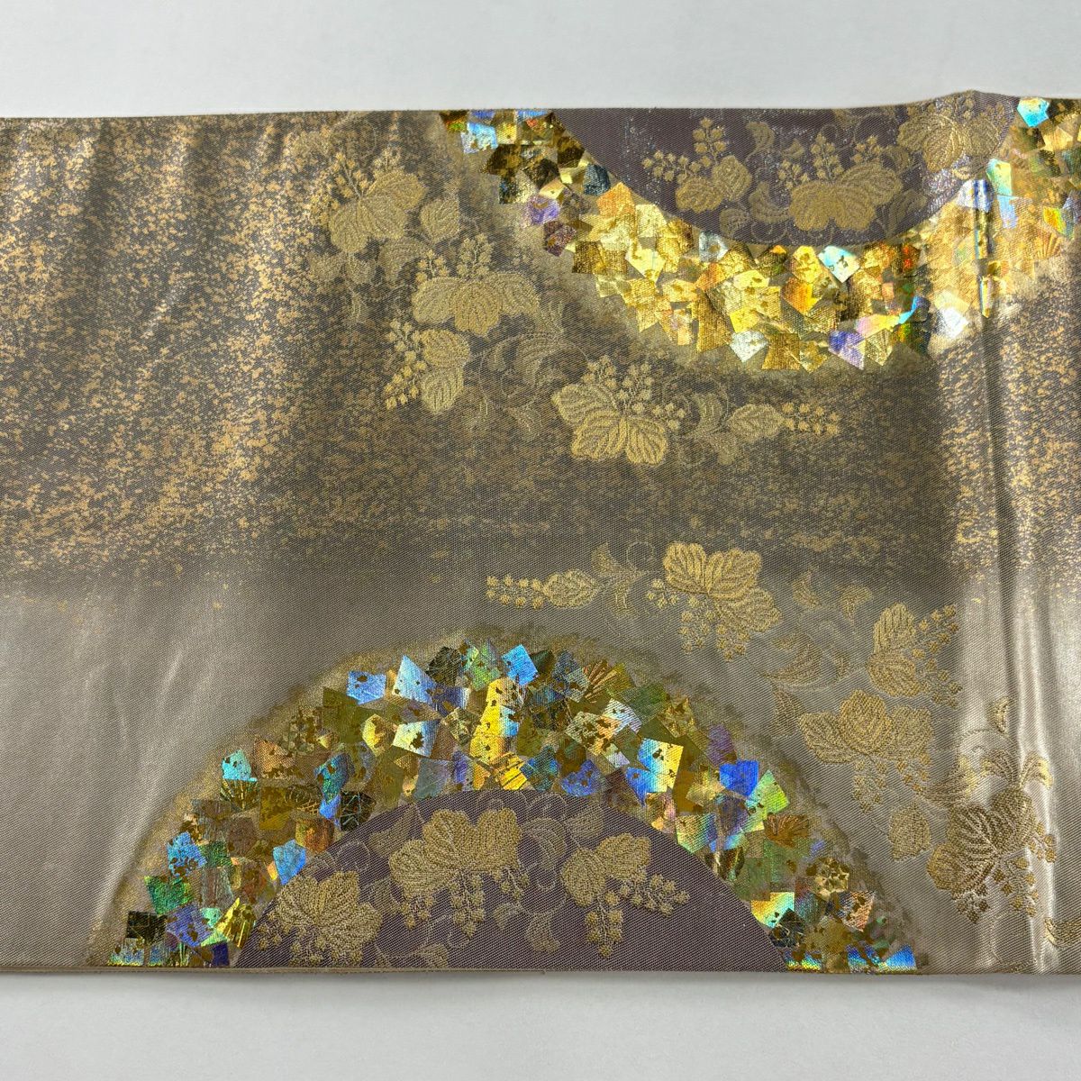 袋帶 秀品級 堀省平 落款あり 桐唐草紋 金螺織 灰紫 お太鼓柄 純蠶絲