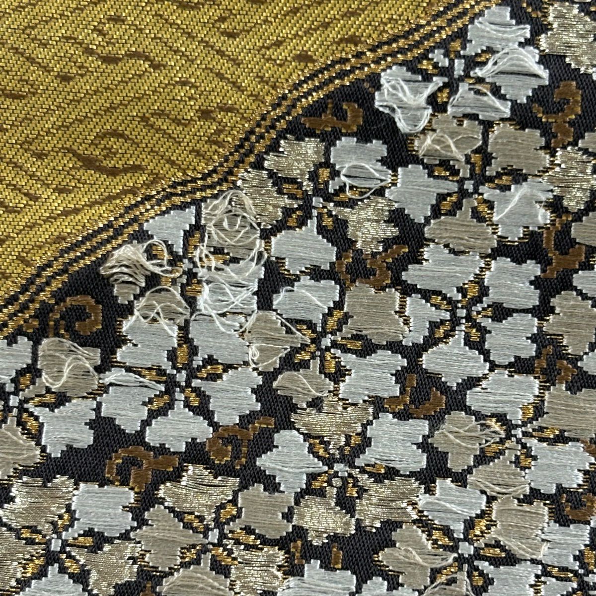 袋帶 秀品級 加納幸 落款 花唐草紋 紗綾形 金絲 金金箔 金茶 六通 純蠶絲