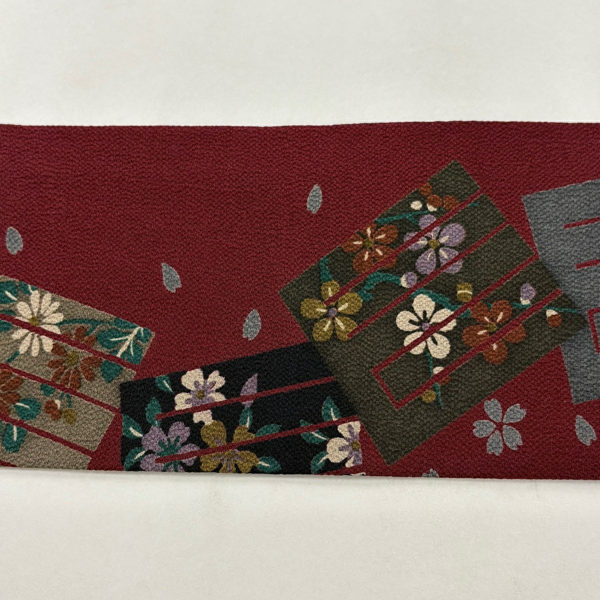 【美品】 名古屋帶 秀品級 源氏香 櫻花 絞織 深紅 純蠶絲