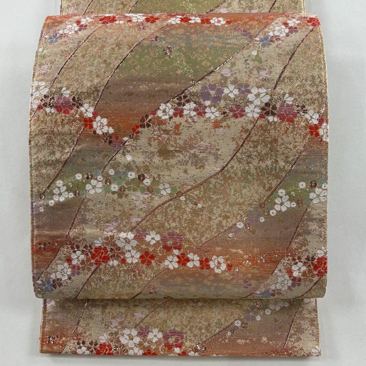 袋帶 秀品級 花 幾何學 金金箔 金色 全通 純蠶絲
