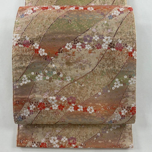 袋帶 秀品級 花 幾何學 金金箔 金色 全通 純蠶絲
