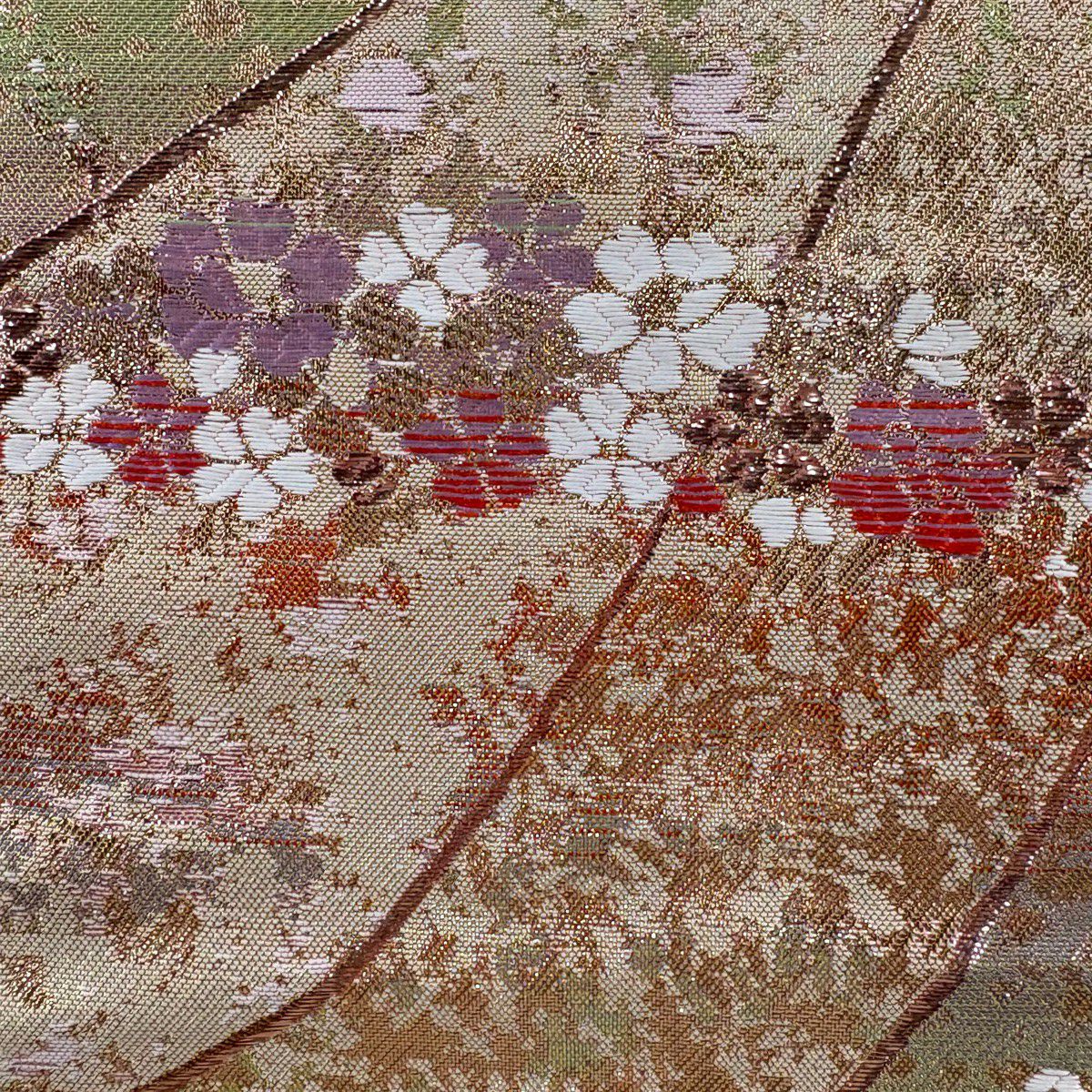 袋帶 秀品級 花 幾何學 金金箔 金色 全通 純蠶絲