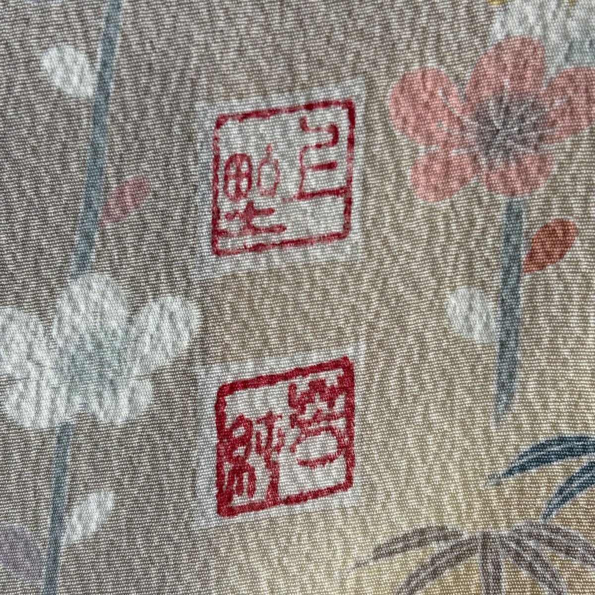 訪問服 身長157cm 袖長62cm S 雙層 上野為二 落款あり 松樹竹子梅花 家屋 金糸 漸變 灰綠 純蠶絲 逸品級