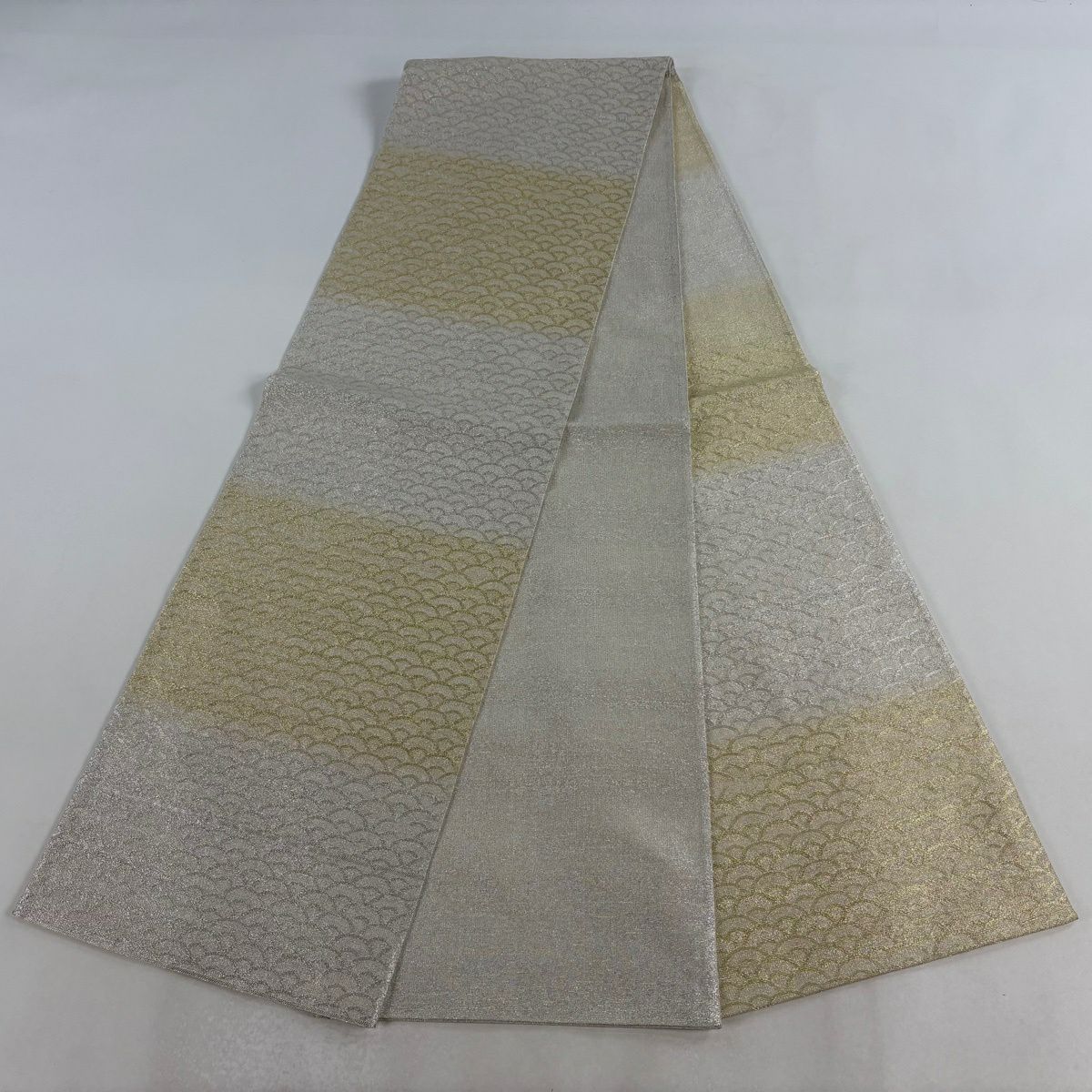 【美品】 袋帶 逸品級 桝屋高尾 有落款 針金綴錦 關西仕立 名物聚文青海 金銀絲 金色 六通 純蠶絲