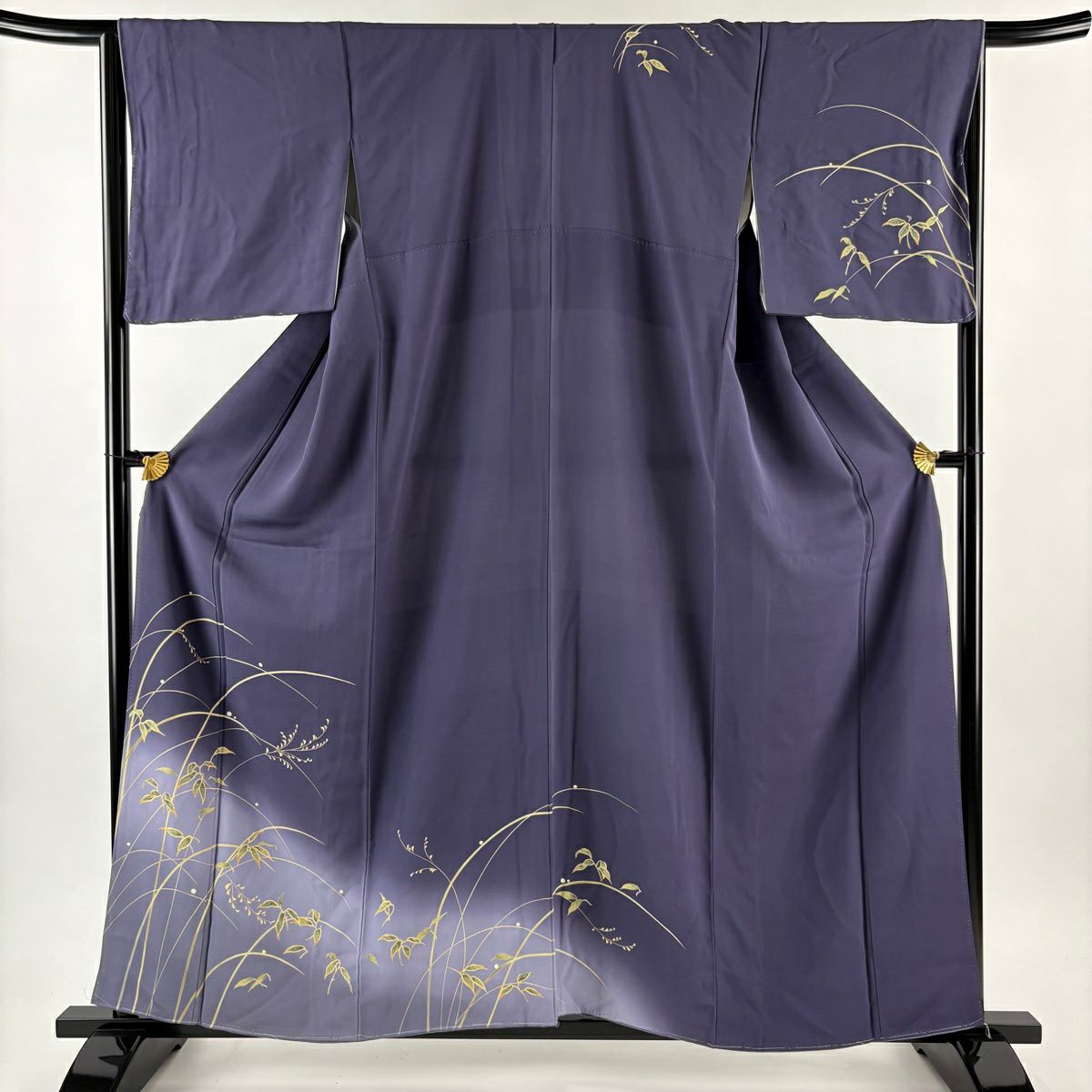 付下 身長159.5cm 袖長66cm M 雙層 草花紋紋 露芝 染分 ぼかし 紫 純蠶絲 優品級
