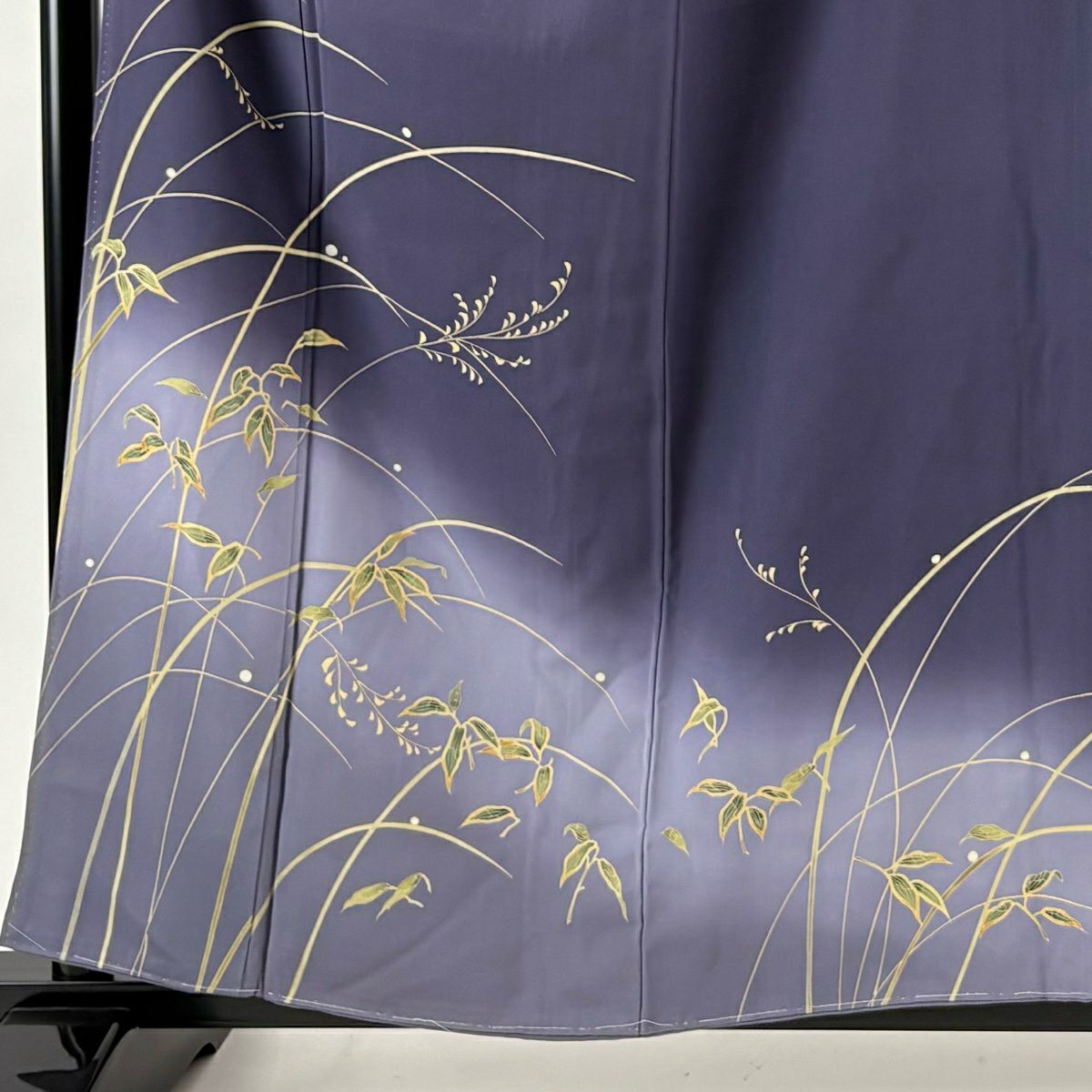 付下 身長159.5cm 袖長66cm M 雙層 草花紋紋 露芝 染分 ぼかし 紫 純蠶絲 優品級