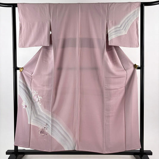 付下 身長156.5cm 袖長62cm S 雙層 花籠 菊花 刺繡 銀線 淺紫 純蠶絲 優品級