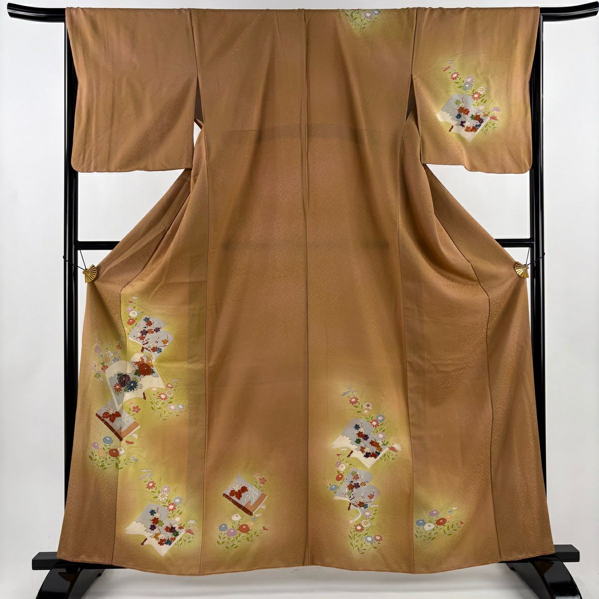 付下 身長162.5cm 袖長66.5cm M 雙層 冊子 菊花 金銀彩 漸層 淺橙色 純蠶絲 優品級