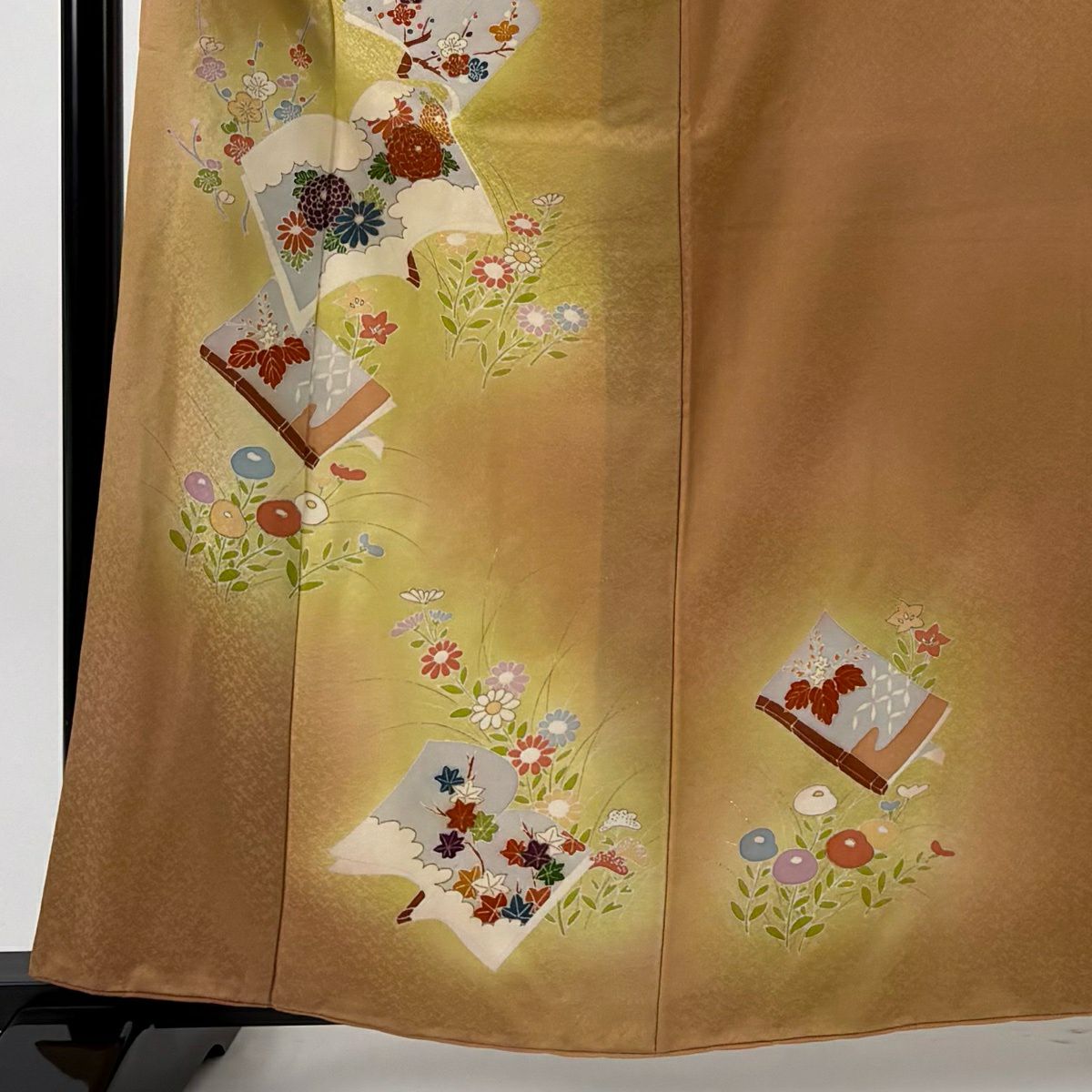 付下 身長162.5cm 袖長66.5cm M 雙層 冊子 菊花 金銀彩 漸層 淺橙色 純蠶絲 優品級