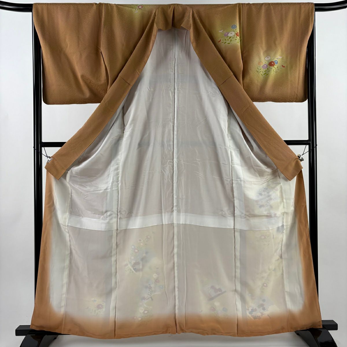 付下 身長162.5cm 袖長66.5cm M 雙層 冊子 菊花 金銀彩 漸層 淺橙色 純蠶絲 優品級