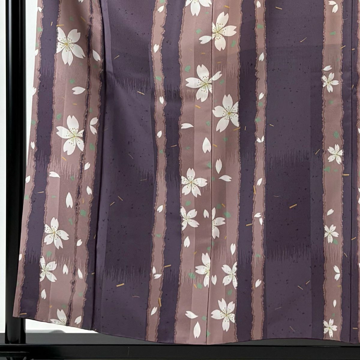 【美品】 小紋 身長156.5cm 袖長64cm M 雙層 櫻花 櫻花花瓣 紫 純蠶絲 優品級