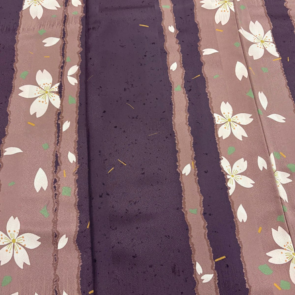 【美品】 小紋 身長156.5cm 袖長64cm M 雙層 櫻花 櫻花花瓣 紫 純蠶絲 優品級