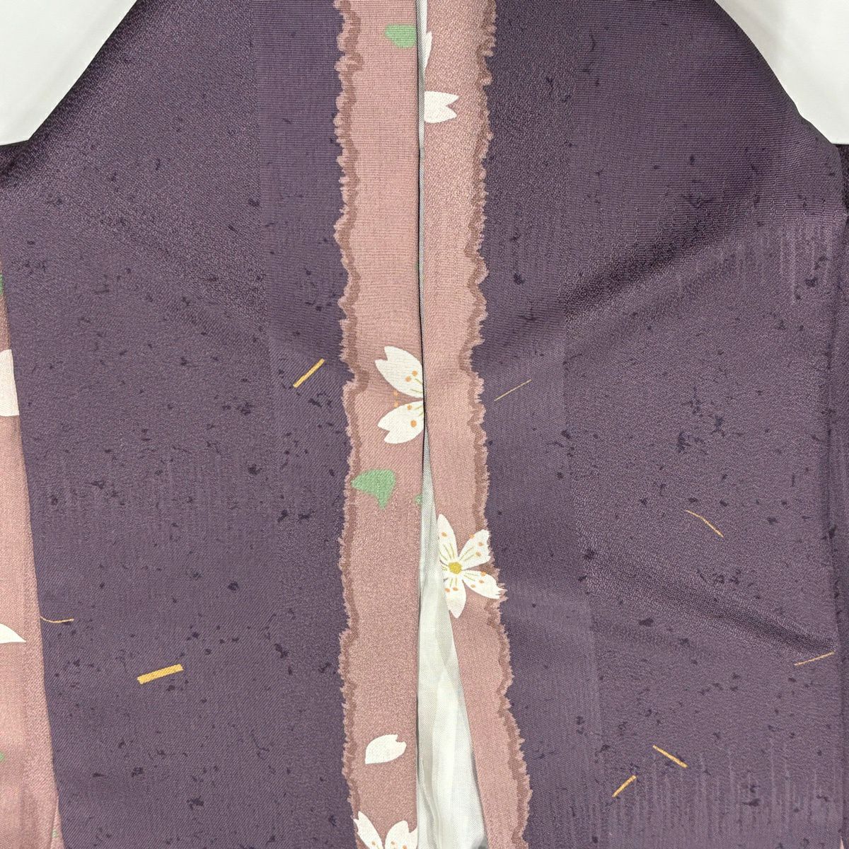 【美品】 小紋 身長156.5cm 袖長64cm M 雙層 櫻花 櫻花花瓣 紫 純蠶絲 優品級