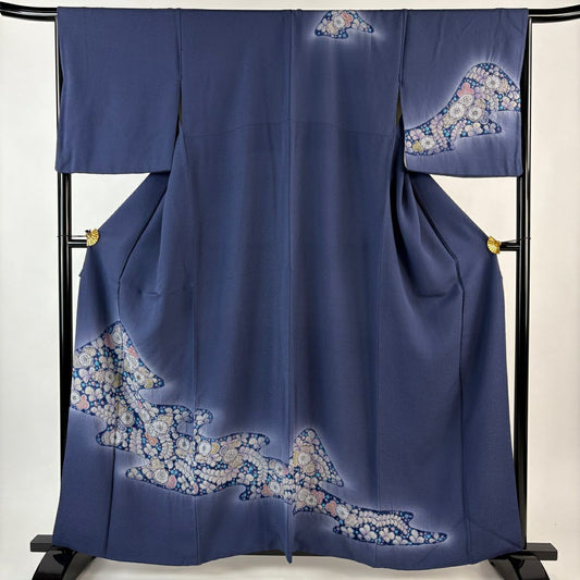 訪問服 身長160cm 袖長65cm M 雙層 霞 辻花染 漸層 青灰 純蠶絲 優品級
