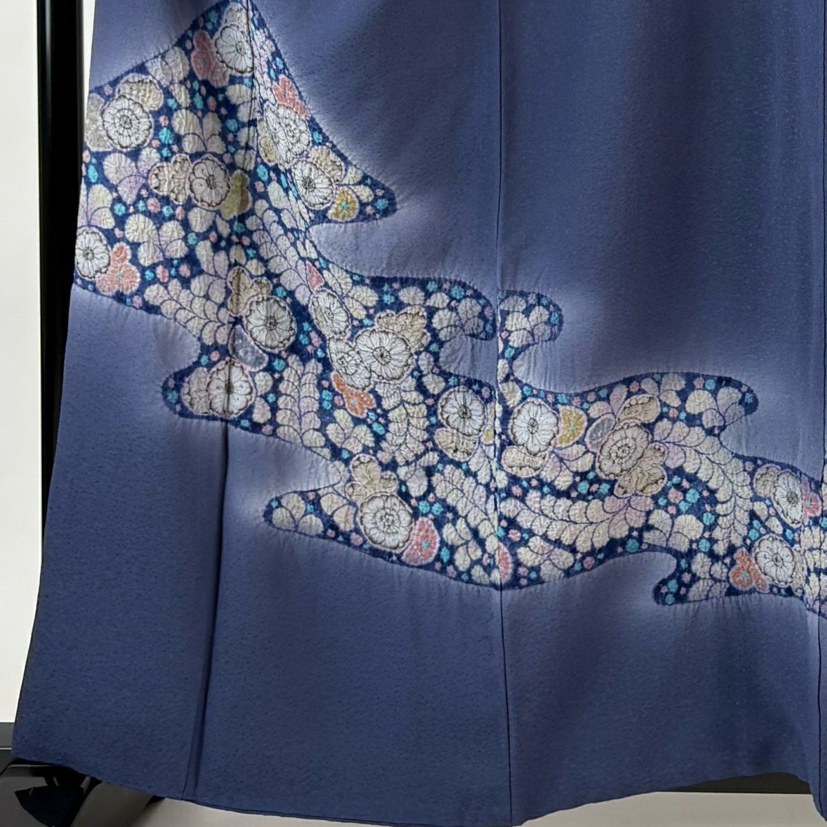 訪問服 身長160cm 袖長65cm M 雙層 霞 辻花染 漸層 青灰 純蠶絲 優品級