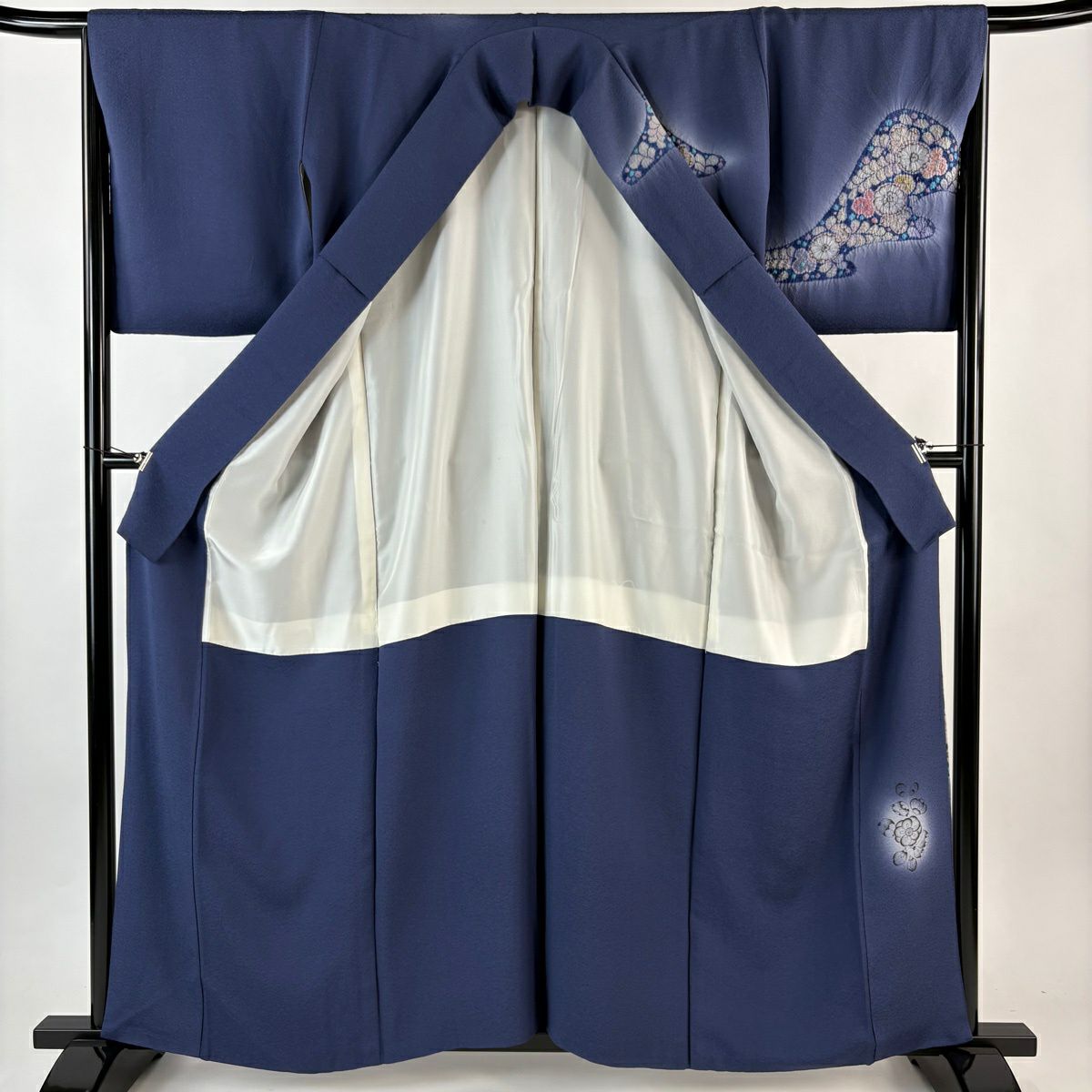 訪問服 身長160cm 袖長65cm M 雙層 霞 辻花染 漸層 青灰 純蠶絲 優品級