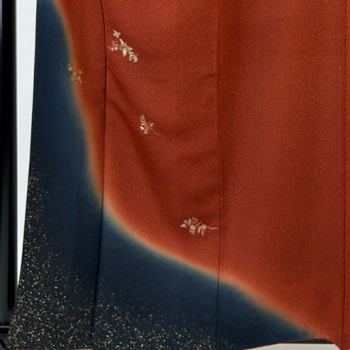 【美品】 付下 身長160cm 袖長65cm M 雙層 草花紋紋 金糸刺繡 紅茶 純蠶絲 秀品級