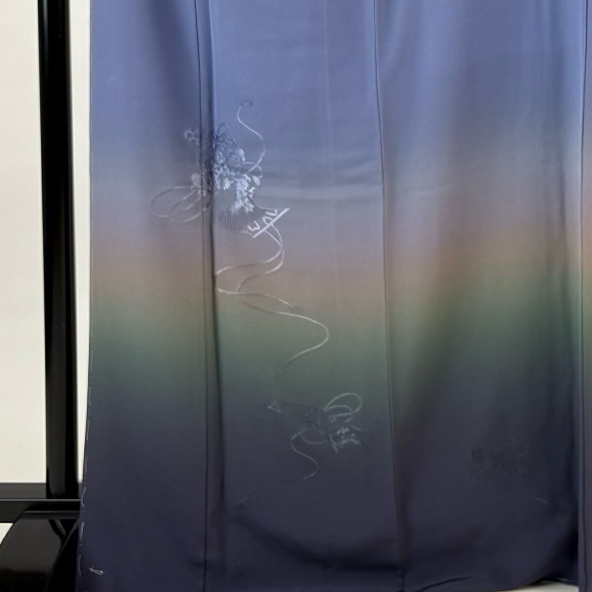 付下 身長170cm 袖長66cm M 雙層 卷物 組紐 刺繡 漸層 青紫 純蠶絲 優品級